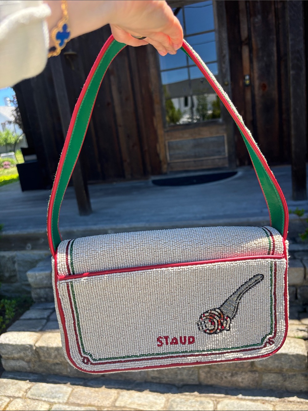 Staud Tomato Tommy Beaded Shoulder Bag - Red/Green - Picture 3 of 7